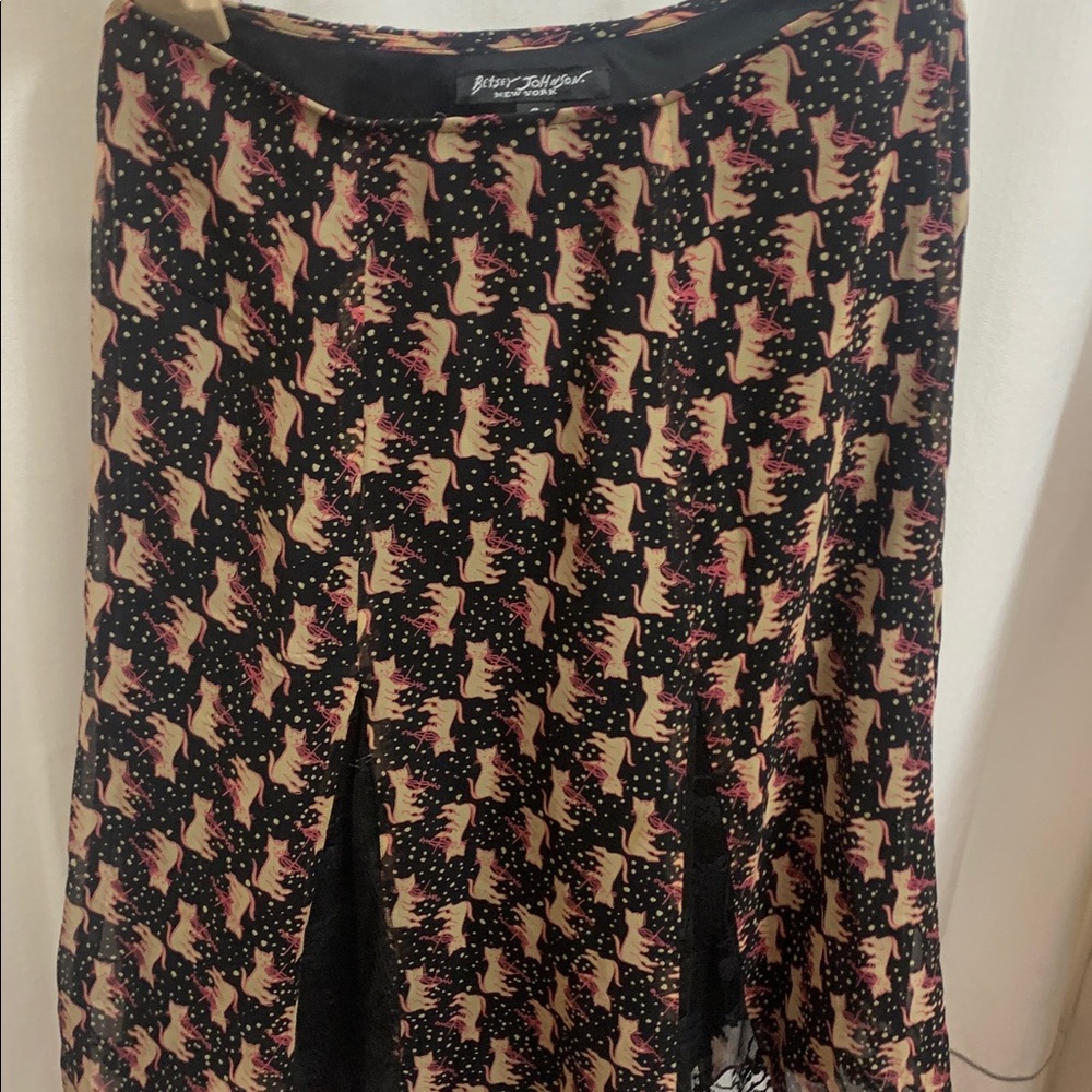 Vintage Betsey Johnson Cat and The Fiddle Pleated Lace Chiffon A-Line Skirt Y2K - Picture 3 of 11